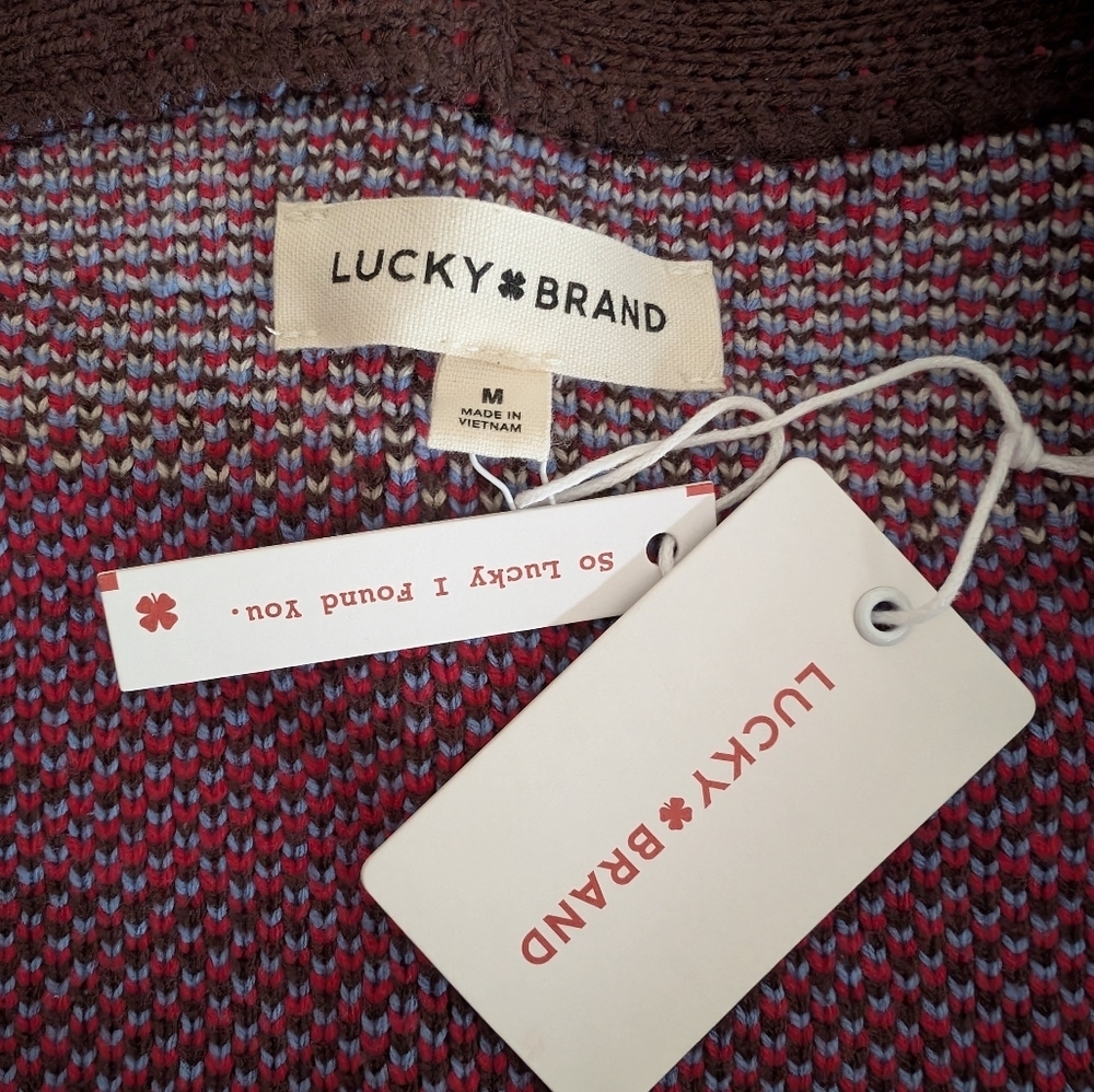NWT Lucky Brand Aztec Pattern Open Front Cardigan - Brown, Red & Light Blue - Picture 5 of 6